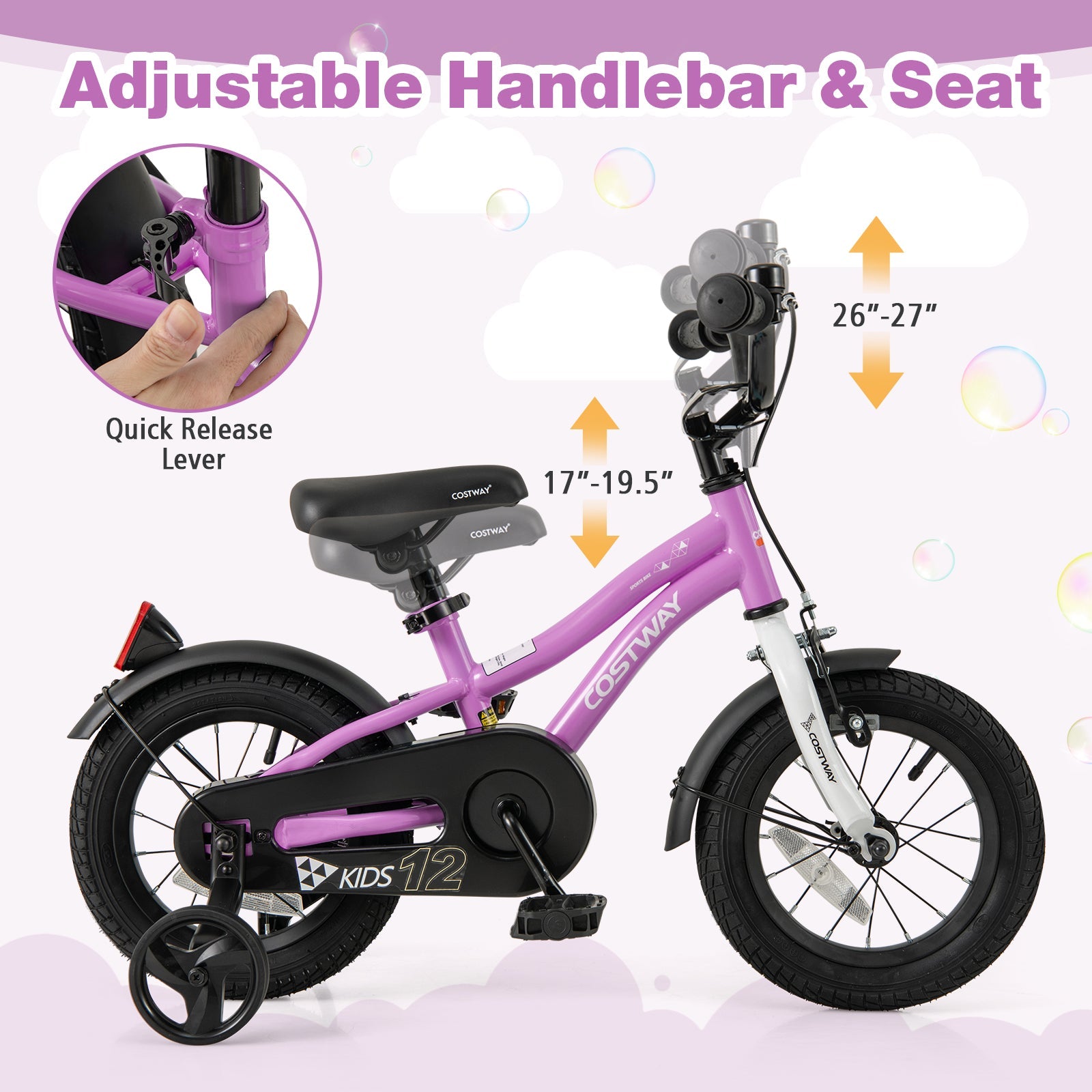 Kids Bike 12-Inch Children Training Bicycle with 2 Brake for 3-4 Years Old