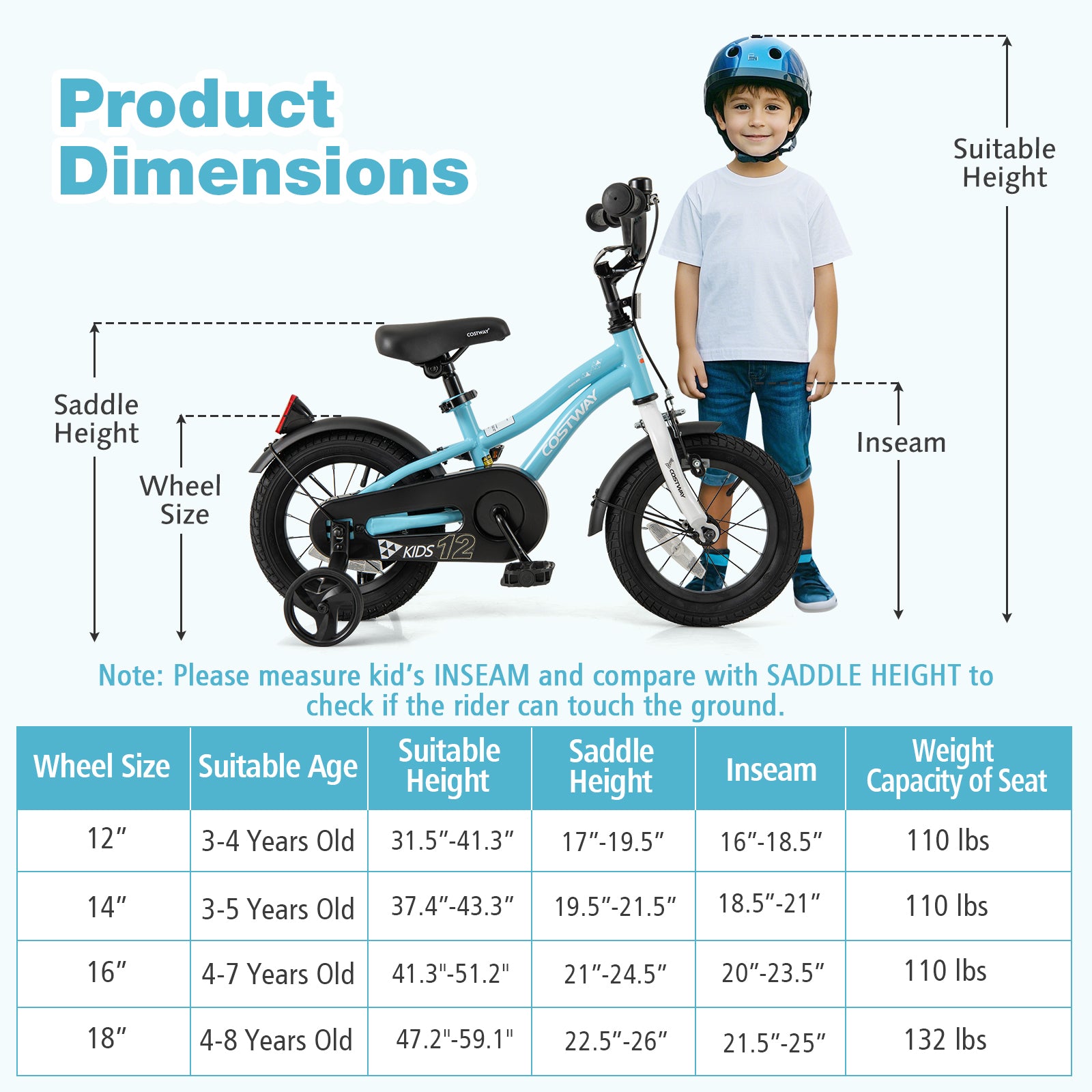 12-Inch Kids Bike for 3-4 Years Old Children Bicycle with Training Wheels