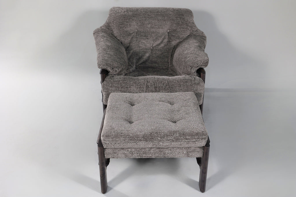 Chair & Ottoman – Taye with Tiger Maple Arms (Grey)