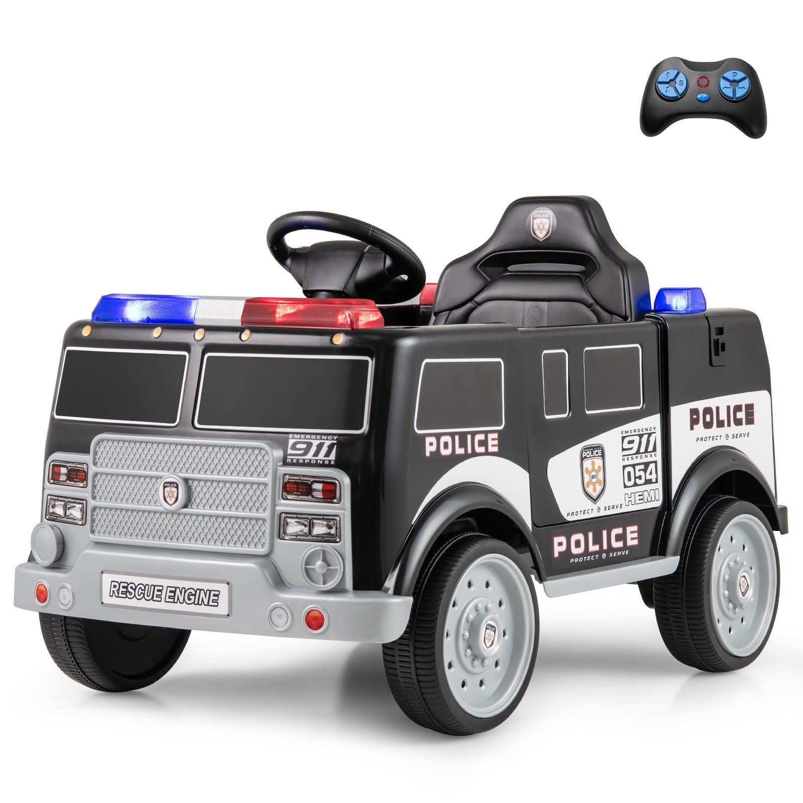 12V Battery Powered Electric Vehicle with 3 Speeds and Megaphone-Black