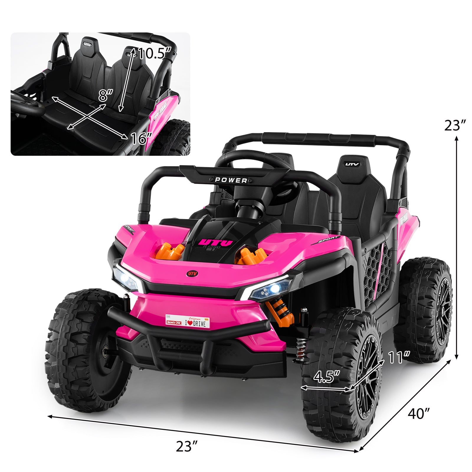 12V Kids Ride on Truck Off-Road UTV with Parental Remote and Lights-Pink