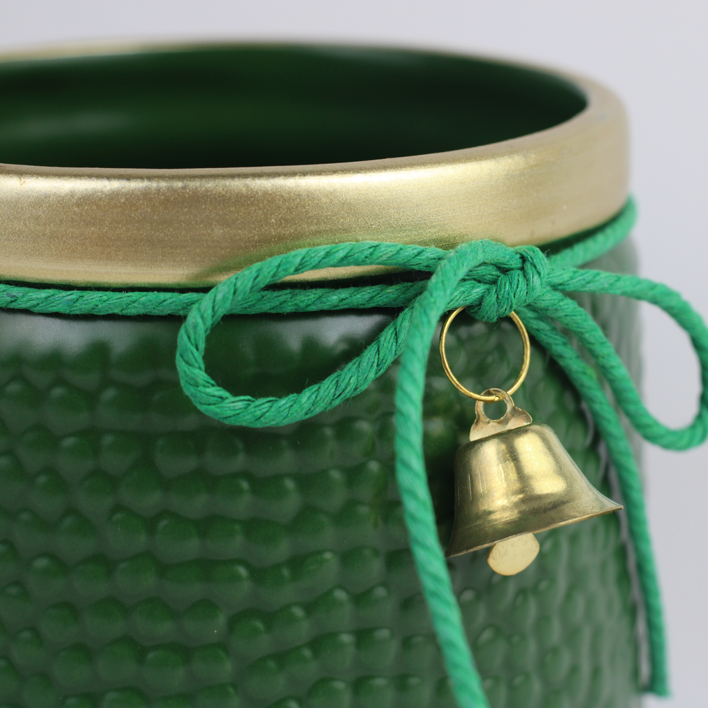Red or Green Bell Christmas Ceramic Planter – Single Piece – Festive Textured Design