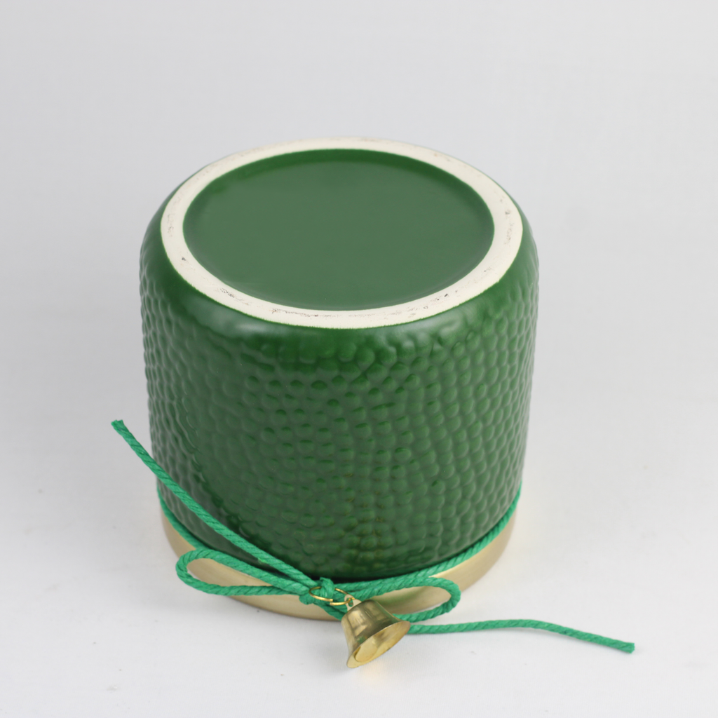Red or Green Bell Christmas Ceramic Planter – Single Piece – Festive Textured Design