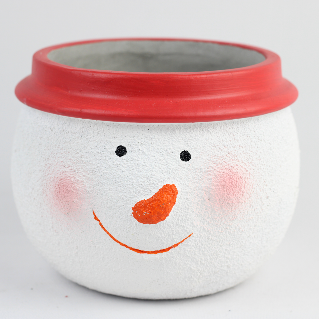 Santa or Snowman Christmas Planter – Single Piece – Festive Cement Holiday Pot