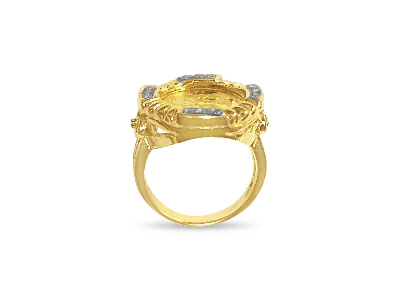 Fancy Solid White/Yellow/Rose Gold Handmade Coin Ring , Chinese Panda Bear Coin ,