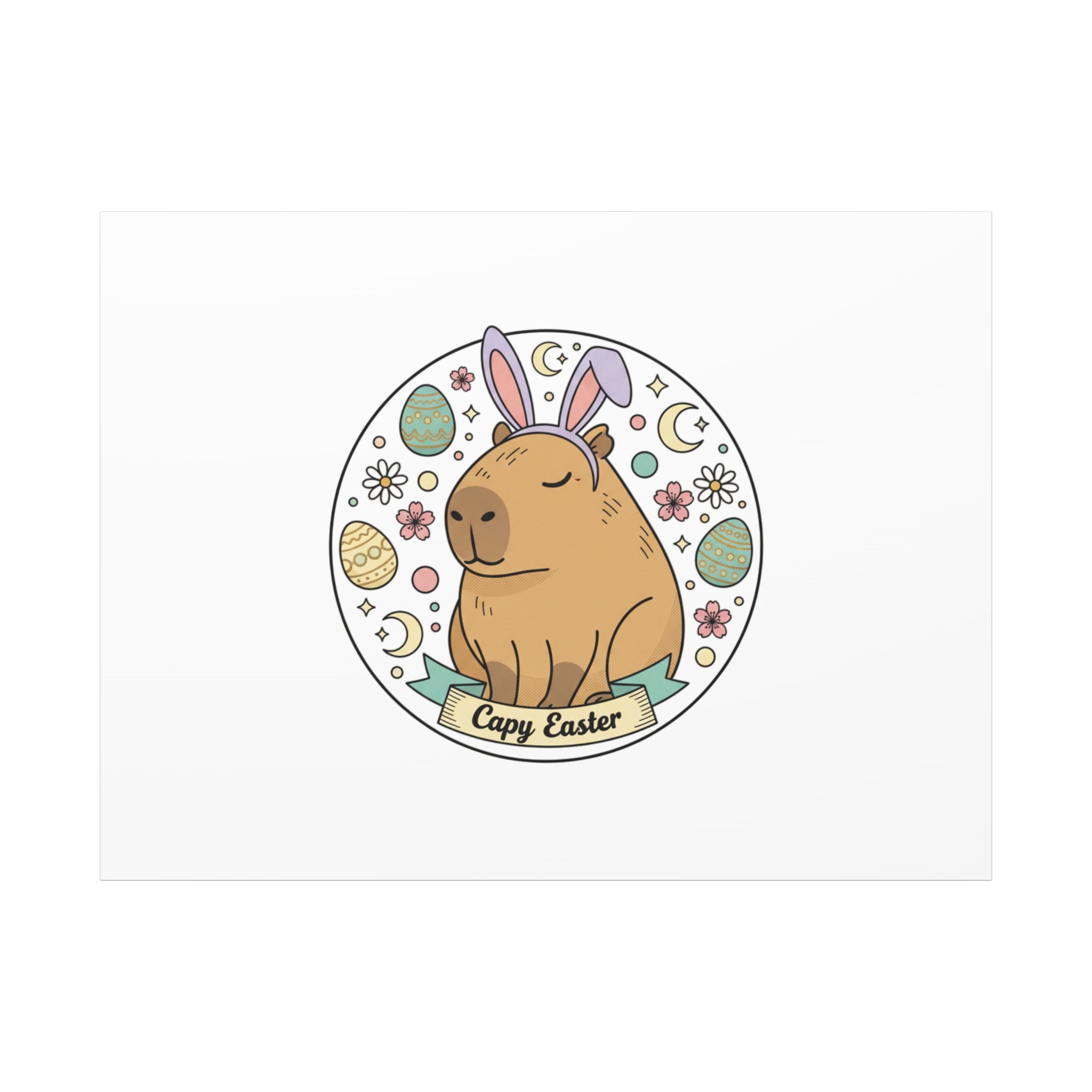 Capy Easter Canvas, pastel bunny aesthetic | cottagecore spring wall art