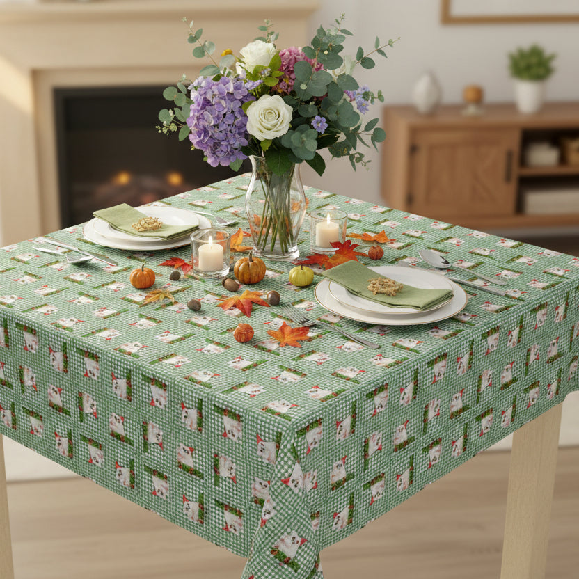 Meowy Gingham Christmas Tablecloth