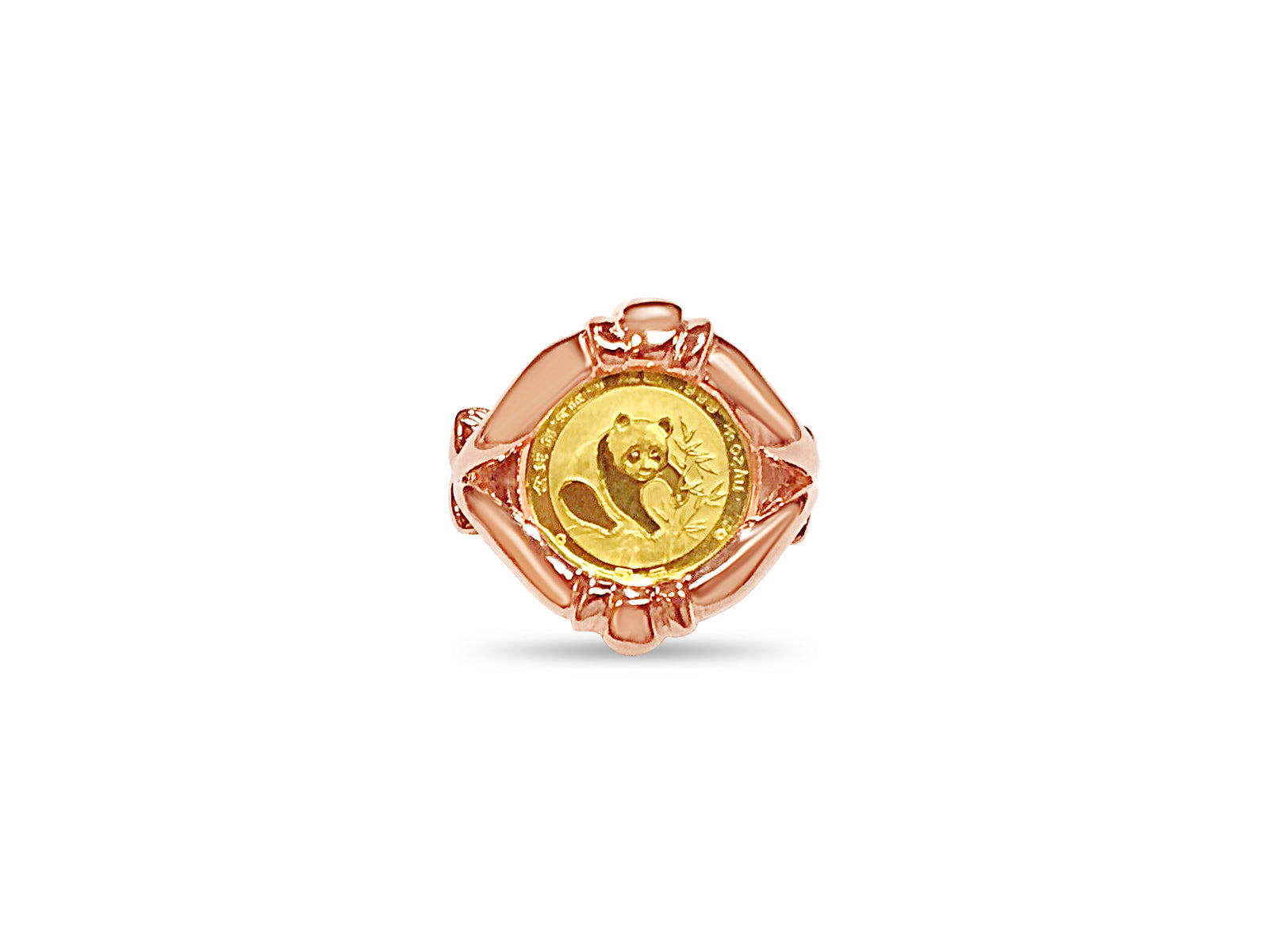 Fancy Solid White/Yellow/Rose Gold Handmade Coin Ring , Chinese Panda Bear Coin ,