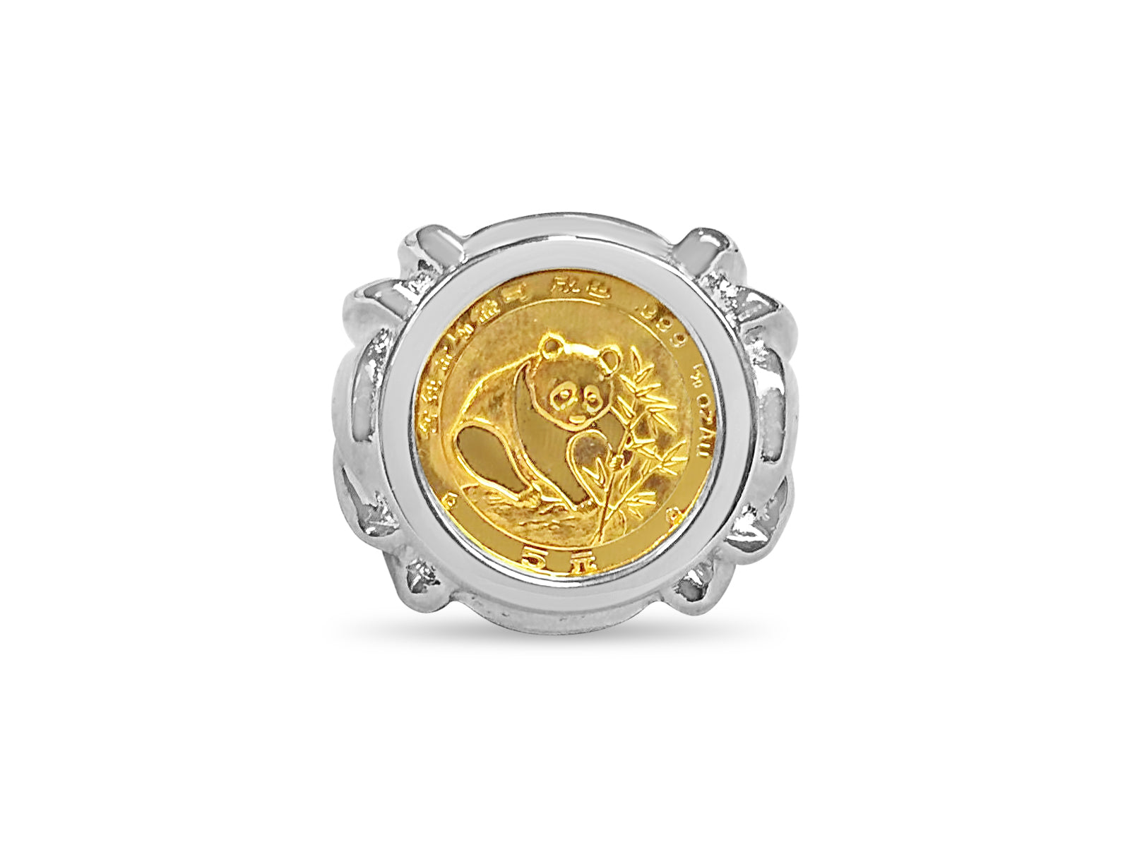 Fancy Solid White/Yellow/Rose Gold Handmade Coin Ring , Chinese Panda Bear Coin ,