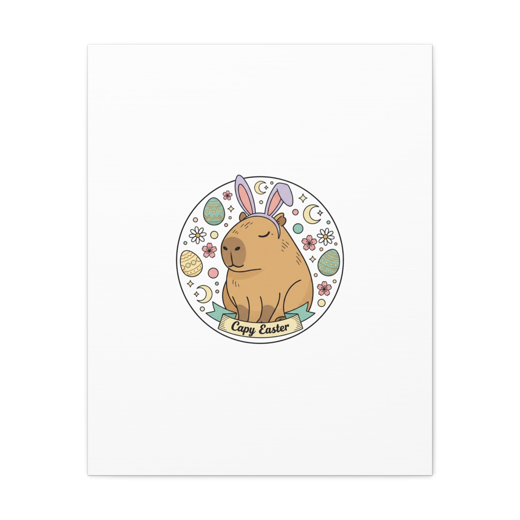 Capy Easter Canvas, pastel bunny aesthetic | cottagecore spring wall art