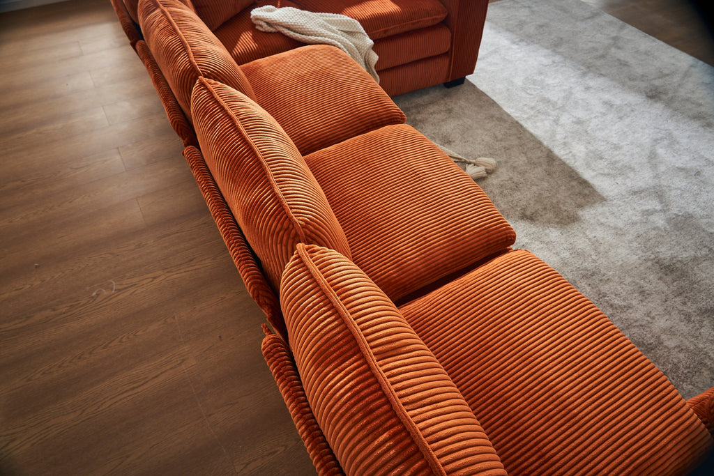 Modern U Shaped 6-seat Sectional Sofa Couch with one Ottoman and three toss pillows ,Modular Sofa for Living Room,Corduroy sofa