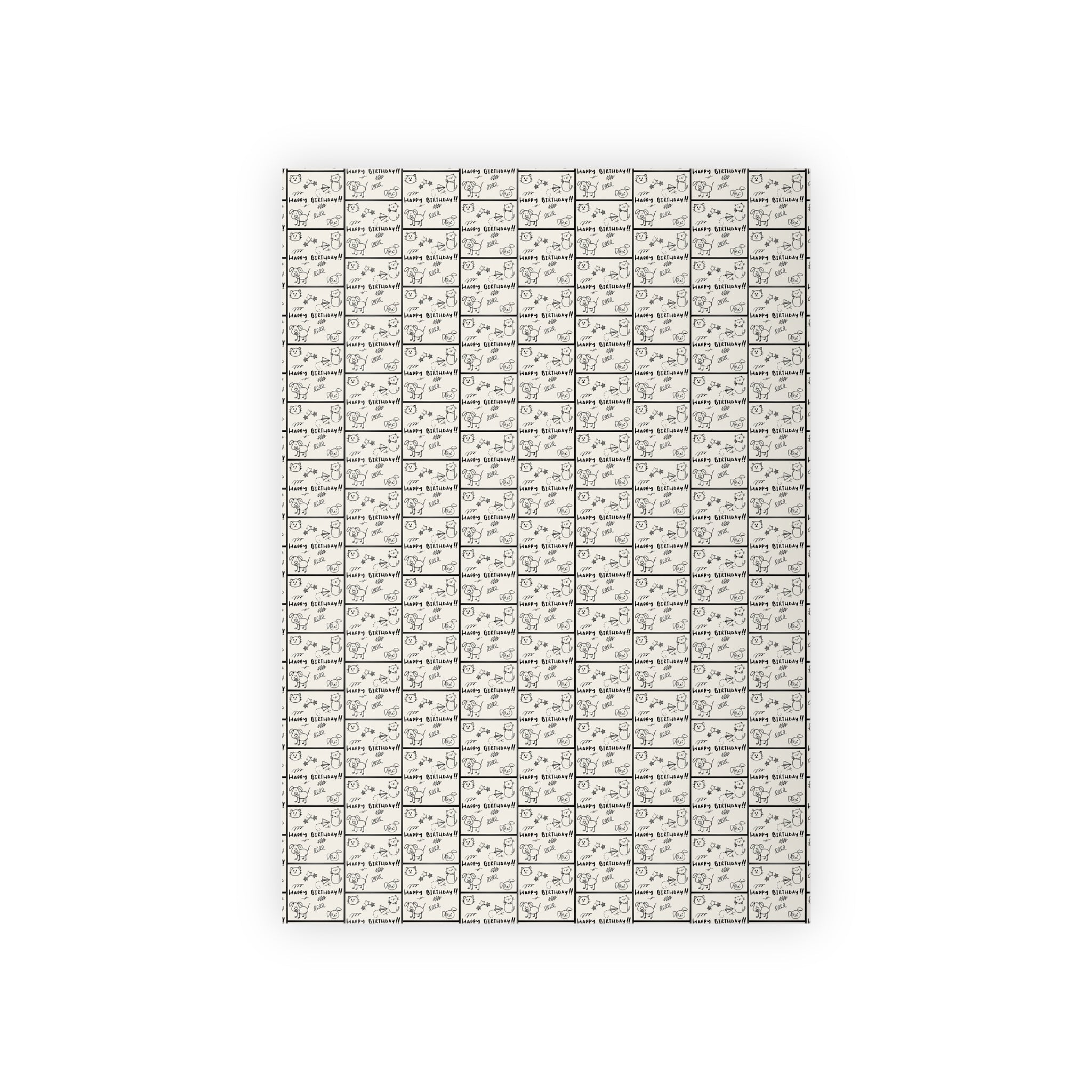 Sketched Puppies & Kitties Birthday Gift Wrap Roll for Adorable Presents