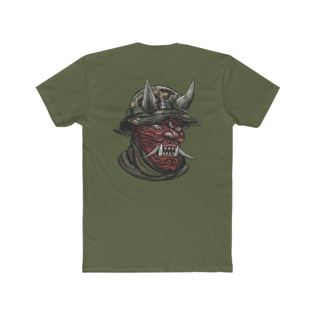 Peace Sign Oni Hannya With Camouflage Boonie Cover - Crew Tee