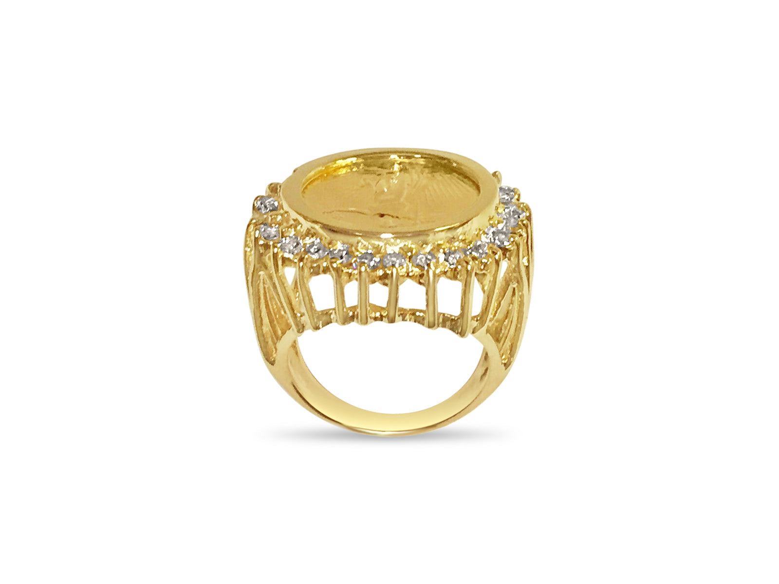 Diamond Fancy Solid White/Yellow/Rose Gold Handmade Coin Ring , 1/10oz Coin ,