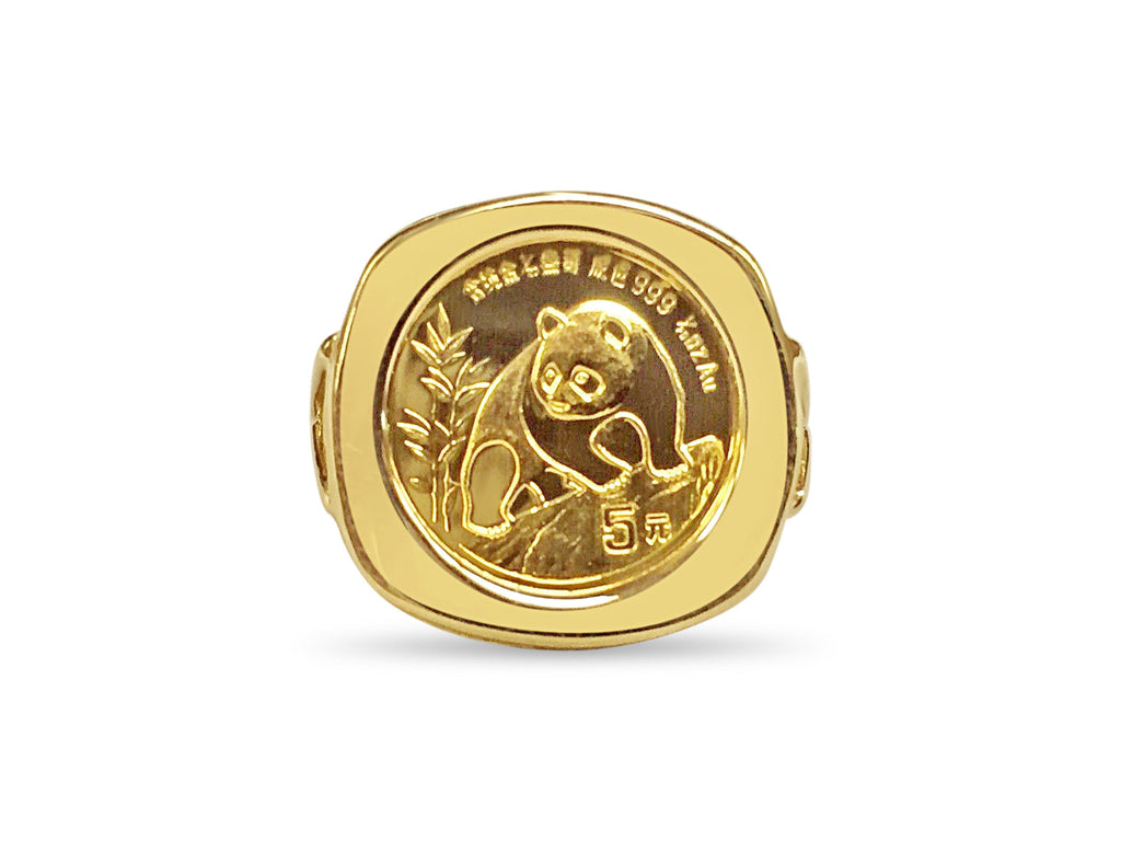 Fancy Solid White/Yellow/Rose Gold Handmade Coin Ring , Chinese Panda Bear Coin ,