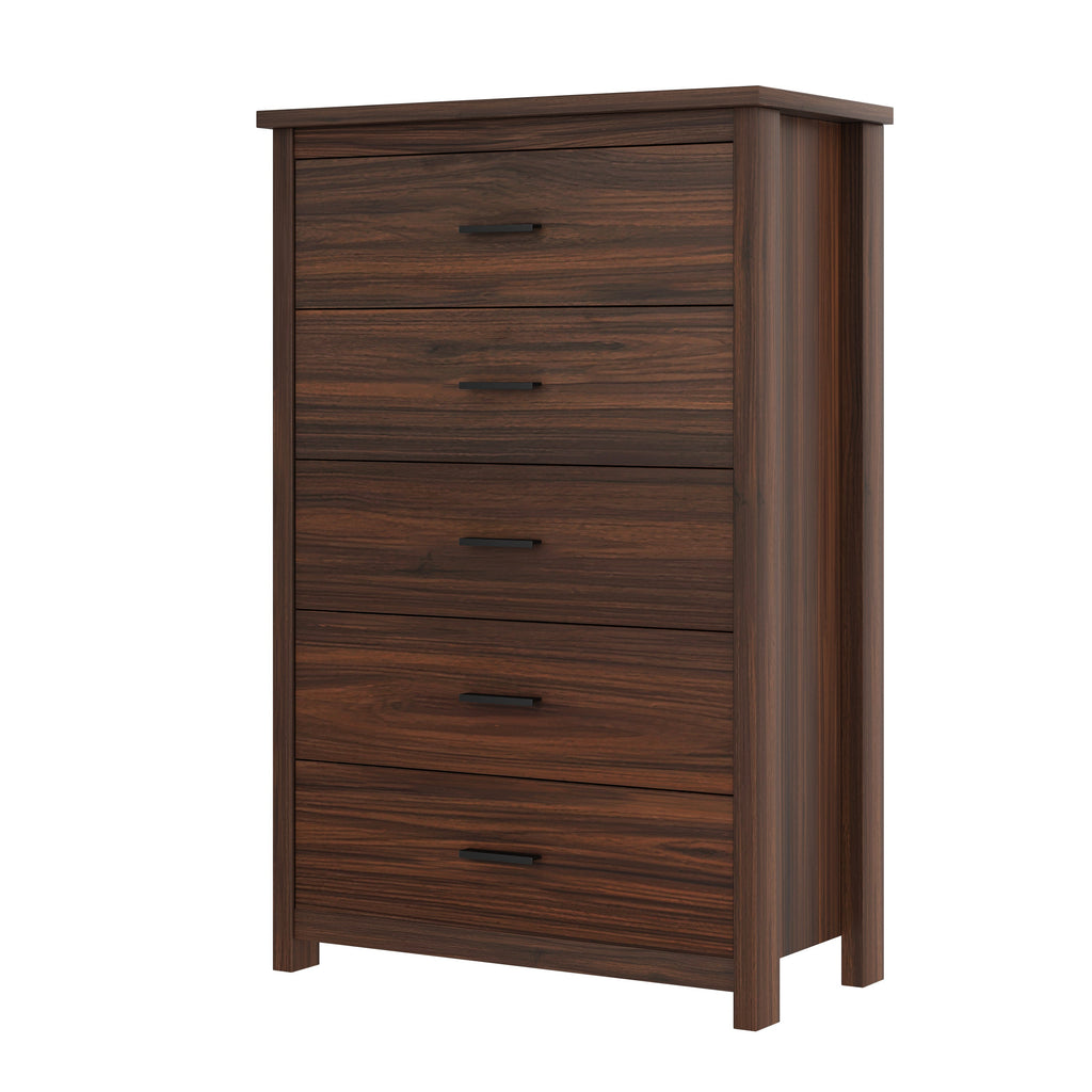 4PCS Bedroom Sets, Wooden Queen Size Bed Frame with Storage Headboard and Charging Station, 2 Nightstands with 2 Drawers, 1 Dresser with 5 Drawers, Walnut(old SKU HL000102AAD)