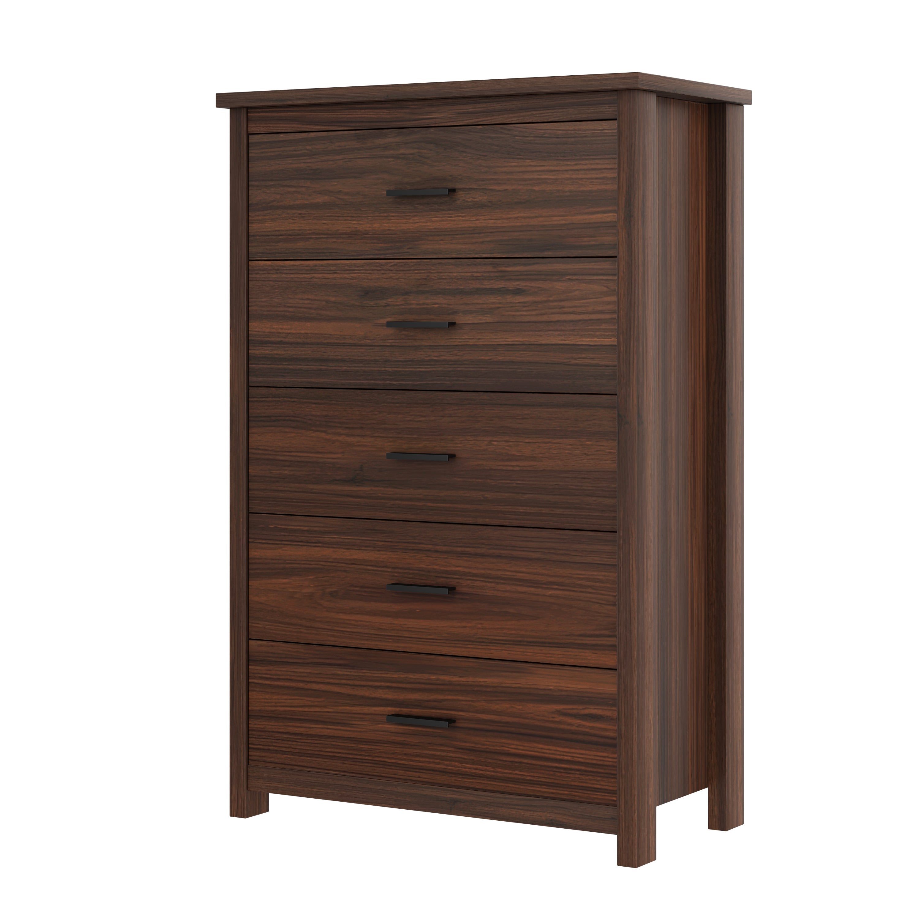 4PCS Bedroom Sets, Wooden Queen Size Bed Frame with Storage Headboard and Charging Station, 2 Nightstands with 2 Drawers, 1 Dresser with 5 Drawers, Walnut(old SKU HL000102AAD)