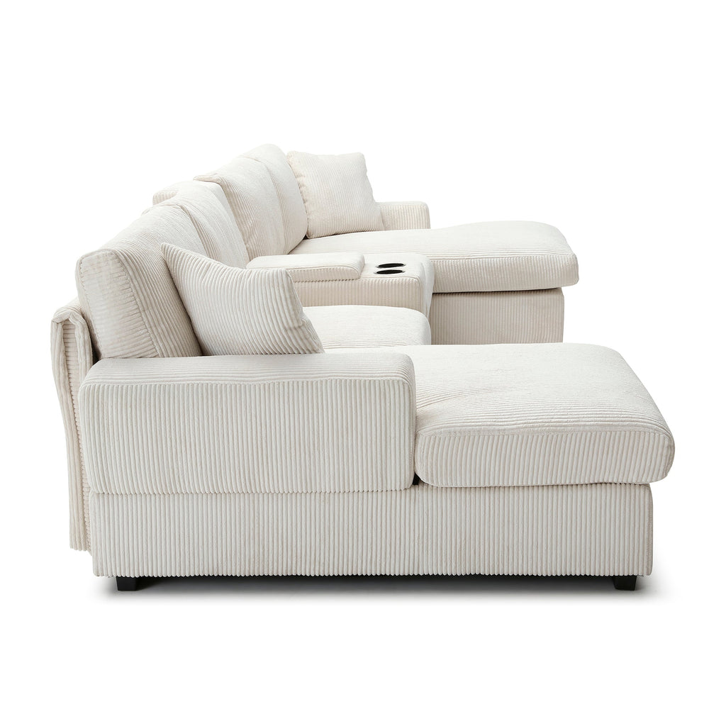 U Shaped Cloud Couch Sectional Sofa for Living Room,126' Oversized Comfy Cloud Sofa with Console,Cup Holder ,Double Chaise, Beige