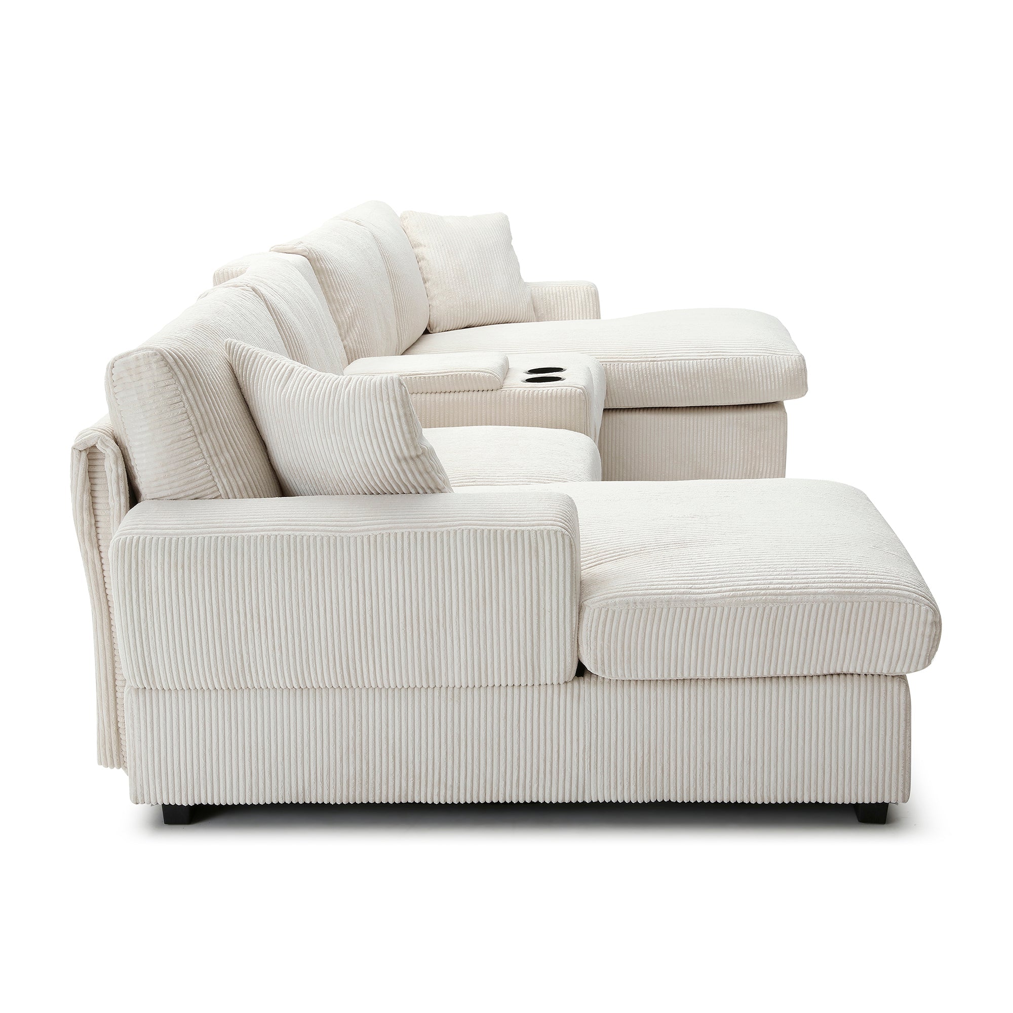 U Shaped Cloud Couch Sectional Sofa for Living Room,126' Oversized Comfy Cloud Sofa with Console,Cup Holder ,Double Chaise, Beige