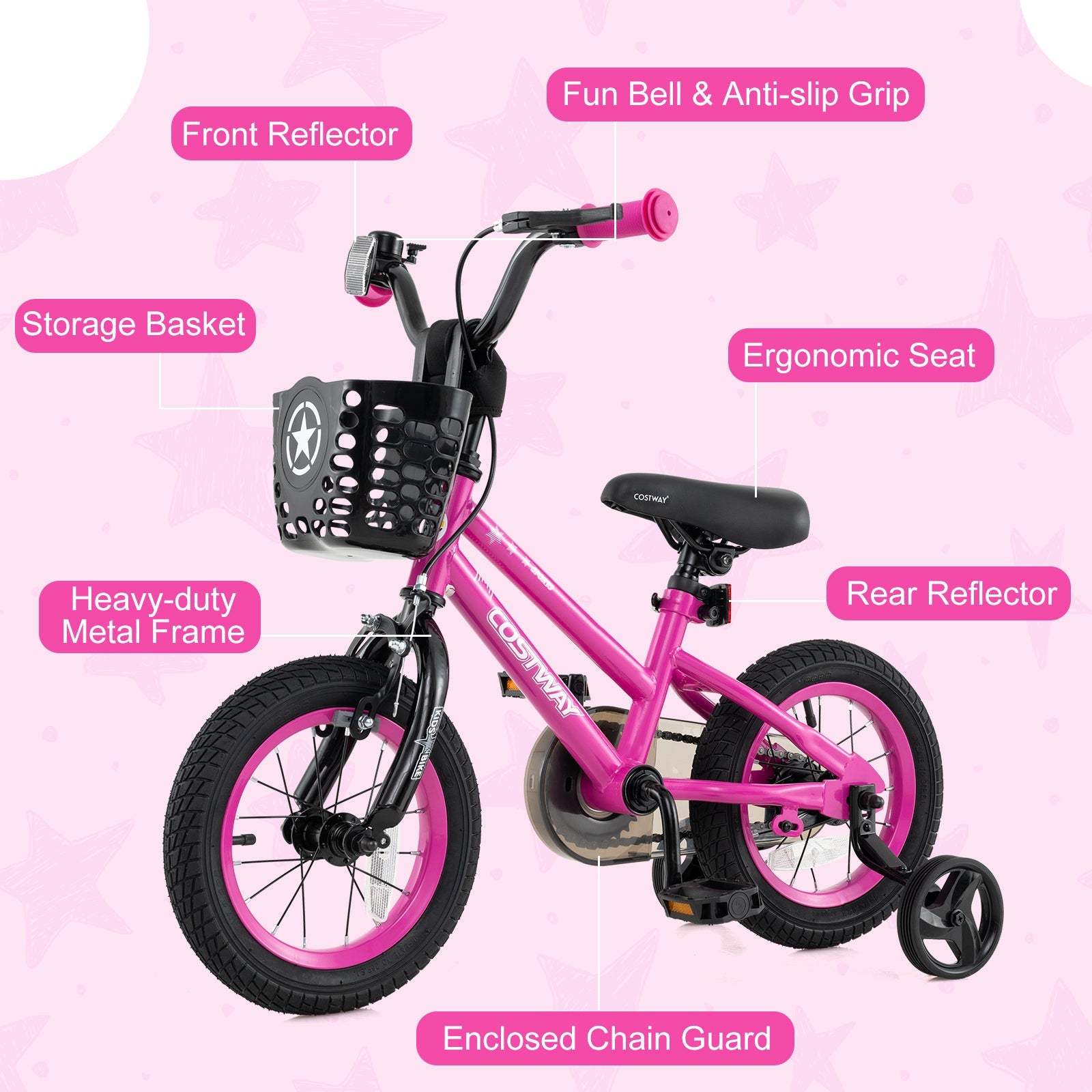 14 Inch Kids Bike Adjustable Bicycle with Front Basket for Children Aged 4-5 Years Old
