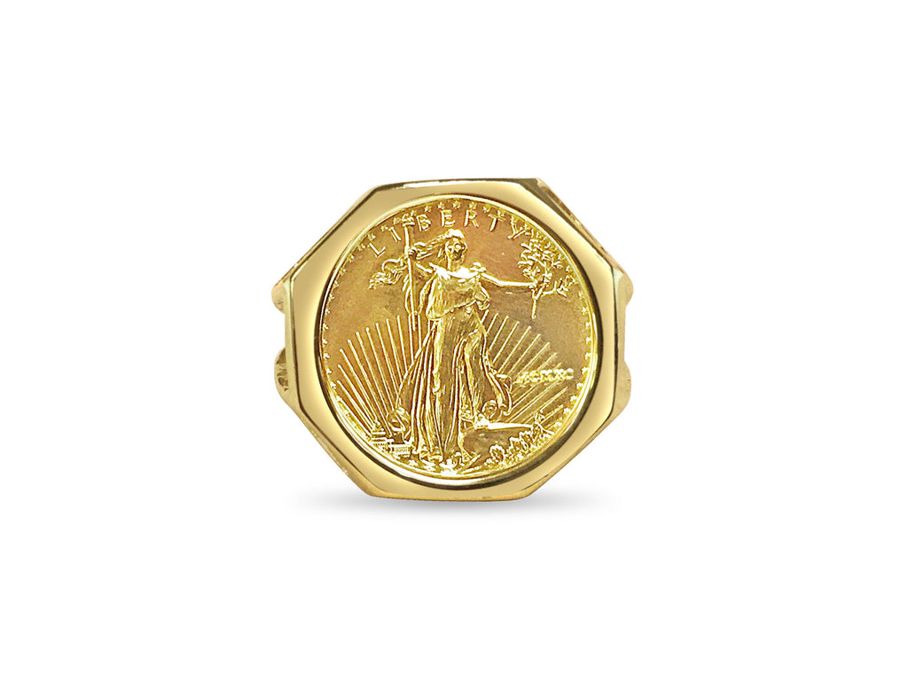 Fancy Ladies Solid White/Yellow/Rose Gold Handmade Coin Ring , 1/10oz Coin ,