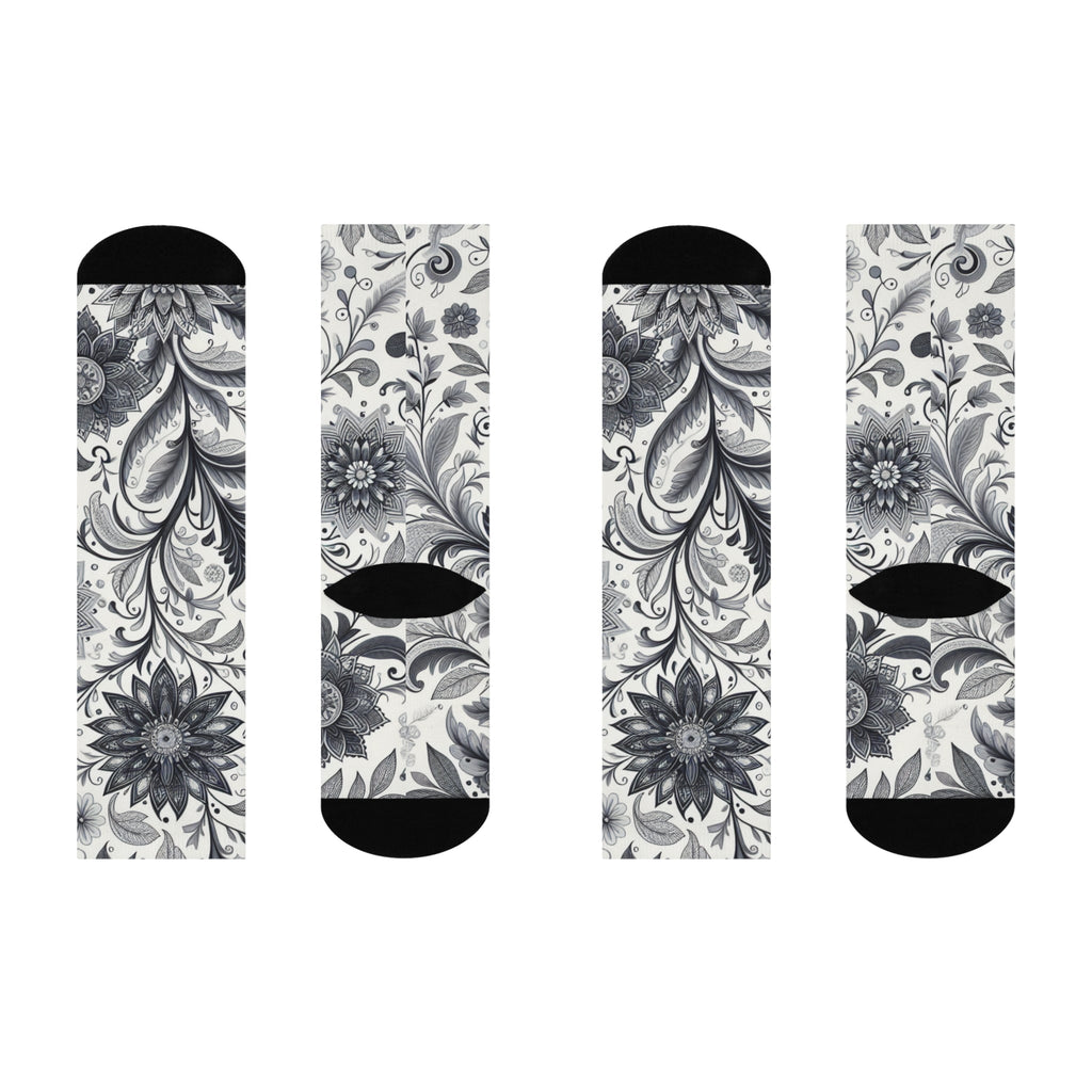 Floral Pattern Cushioned Crew Socks, Cozy Footwear for Relaxation, Gifts for Her, Everyday Comfort Socks, Unique Sock Design