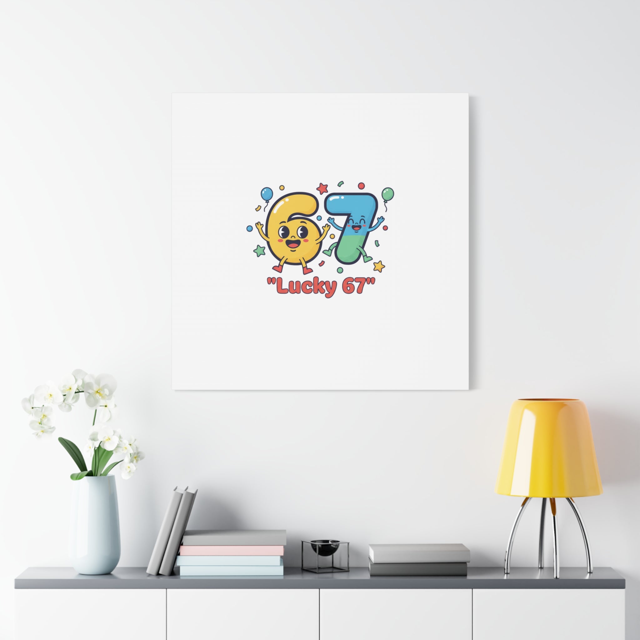 Lucky 67 Canvas, Stretched Matte | 67 meme, absurdist humor