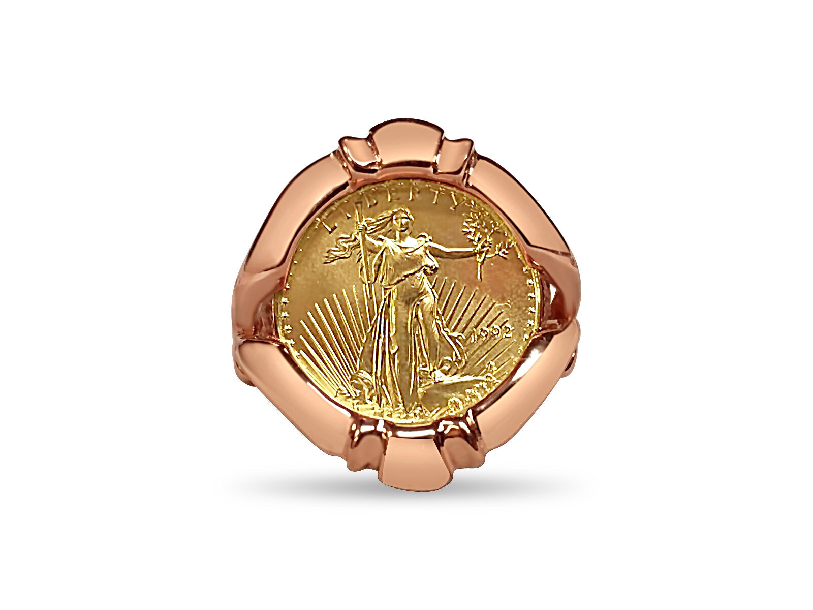 Fancy Solid White/Yellow/Rose Gold Handmade Coin Ring , 1/10oz Coin ,