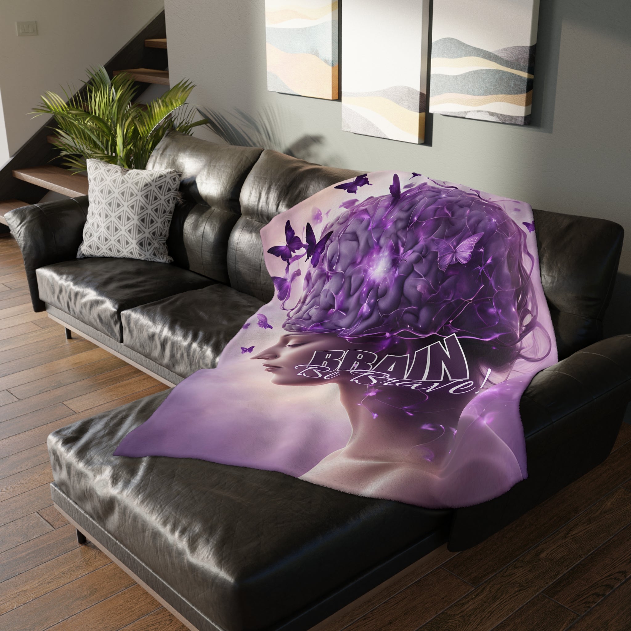 Brain Be Brave Velveteen Microfiber Blanket (Two-sided print)