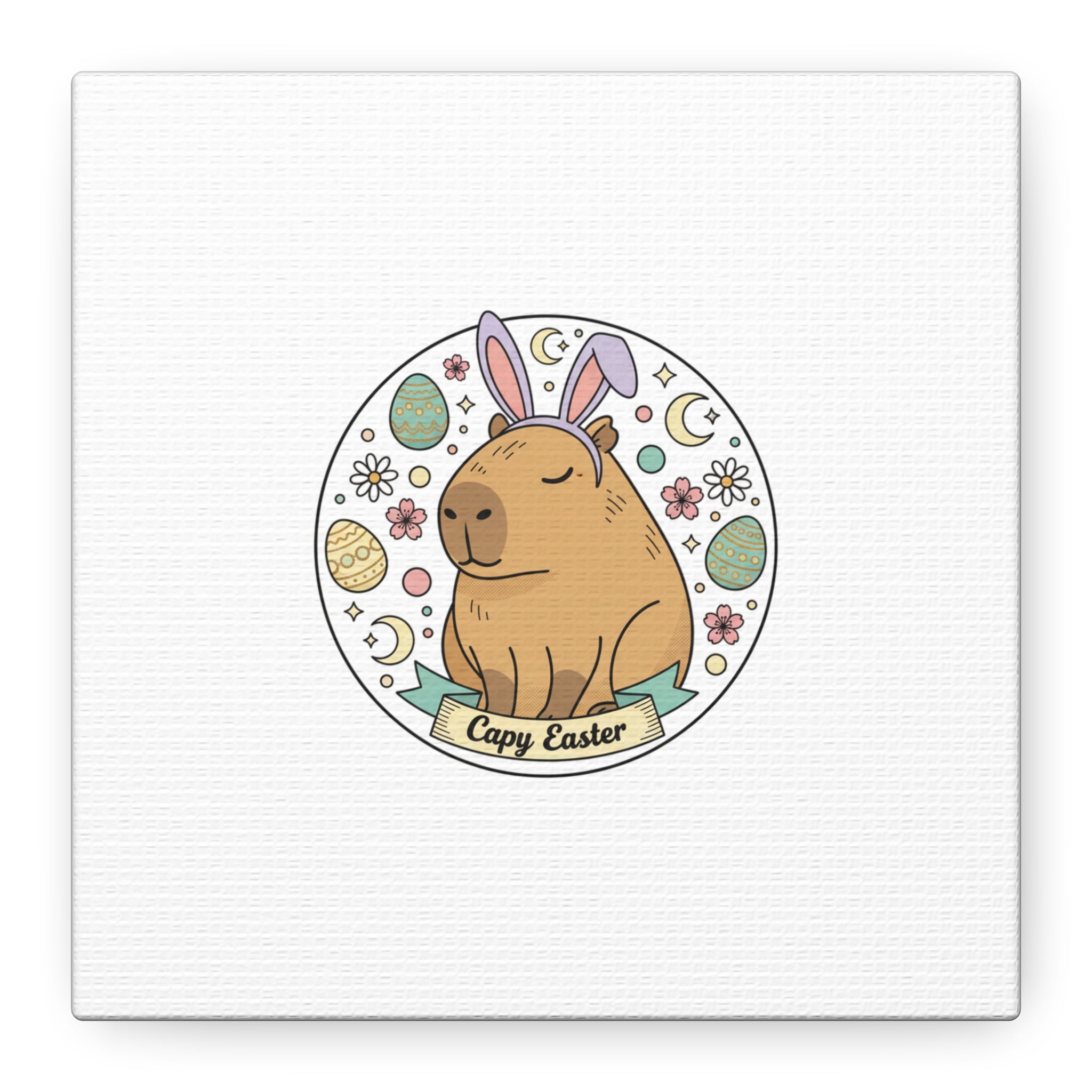 Capy Easter Canvas, pastel bunny aesthetic | cottagecore spring wall art