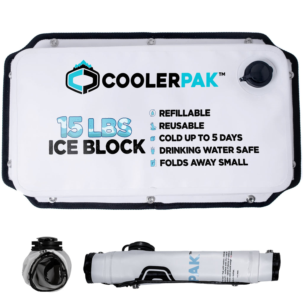 CoolerPak Ice Pack -Refillable Reusable  – Cold for Days – Non-Toxic, Leakproof, Potable Drinking Water Safe – Built Tough, Rolls Up for Storage