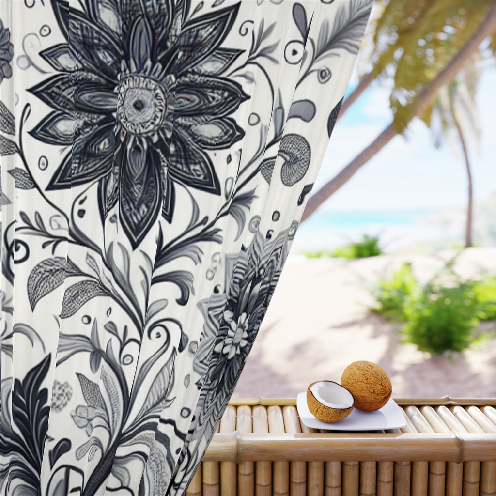 Elegant Floral Window Curtain, Home Decor, Black and White Floral Drapes, Living Room Curtains, Bedroom Window Treatment