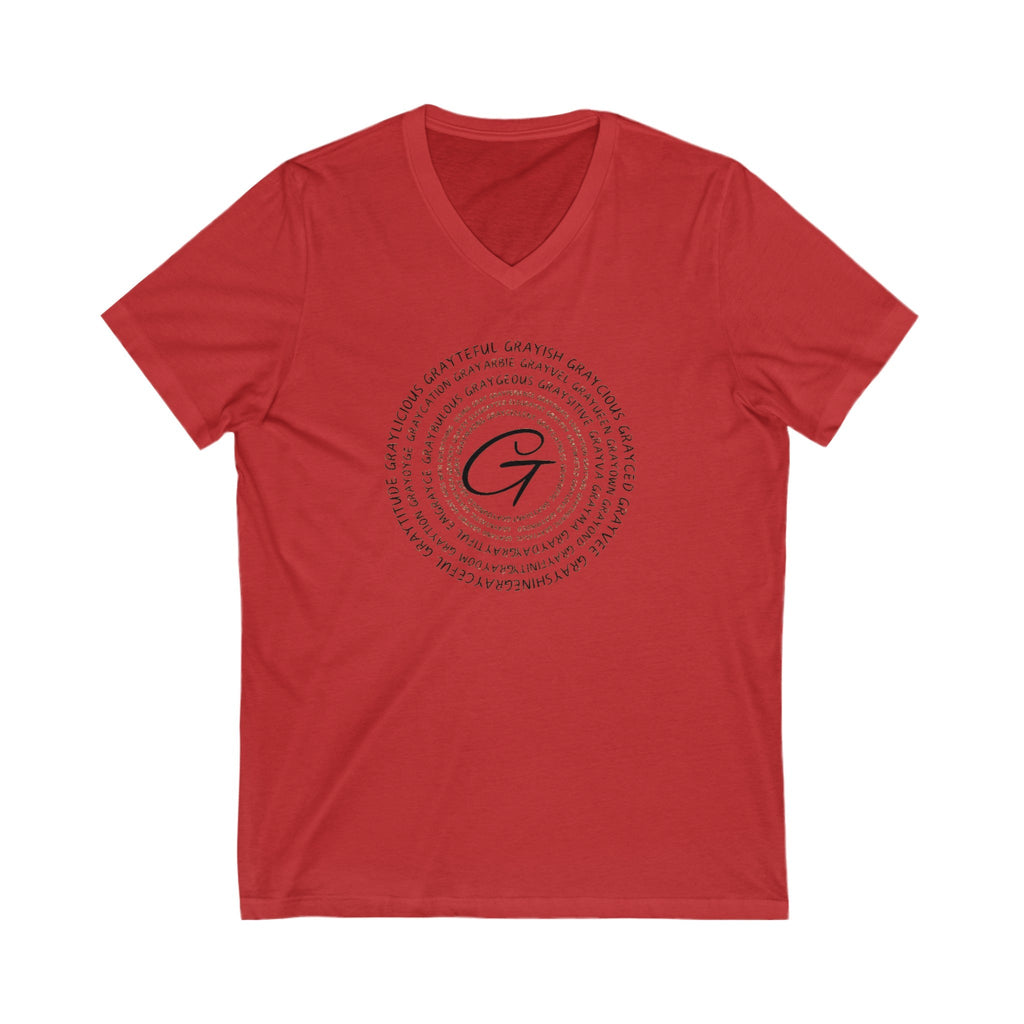 Unisex Jersey Short Sleeve V-Neck Tee Gray word puns