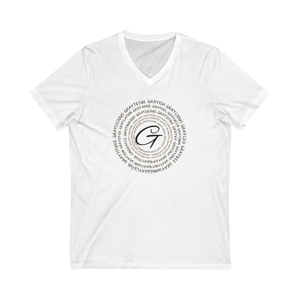 Unisex Jersey Short Sleeve V-Neck Tee Gray word puns