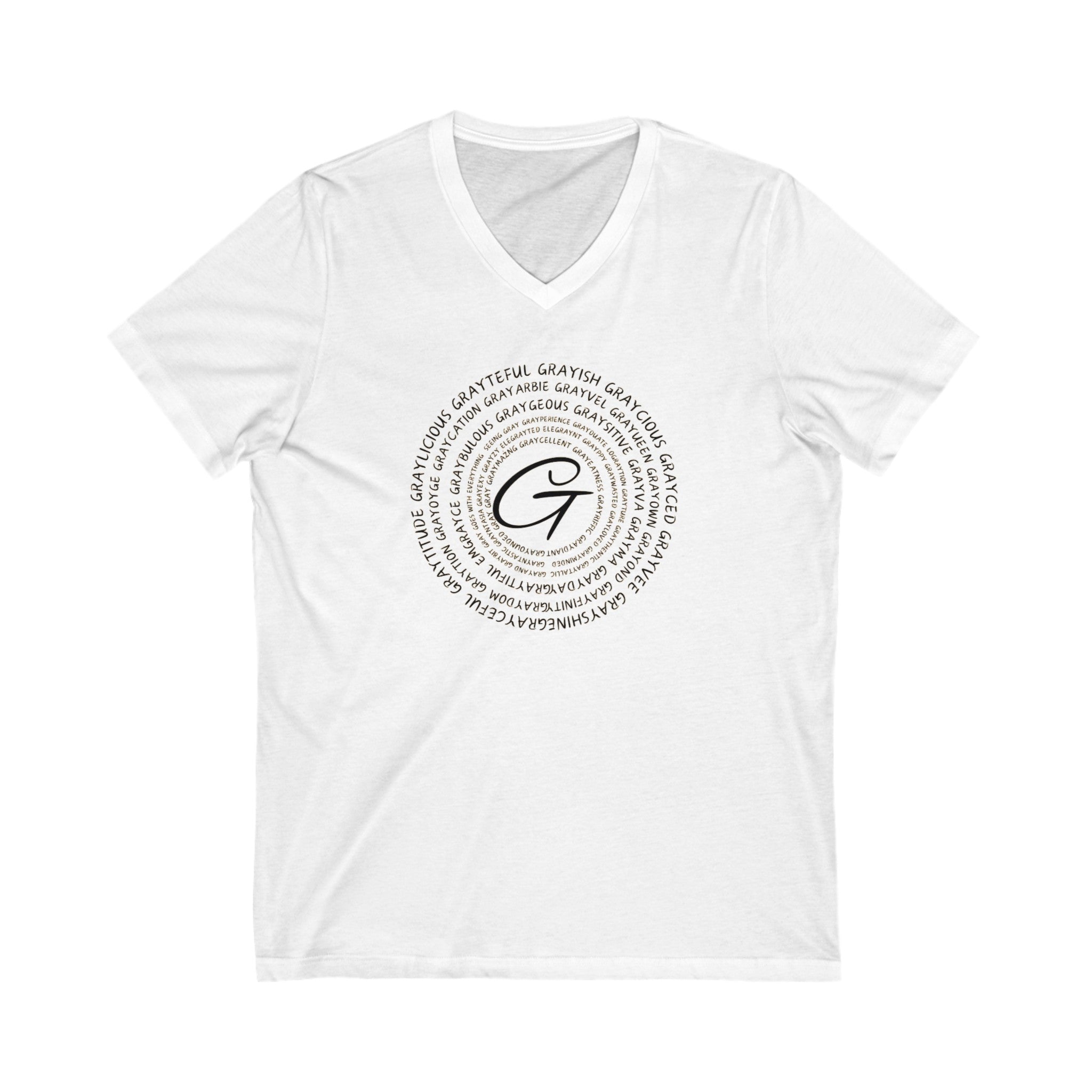 Unisex Jersey Short Sleeve V-Neck Tee Gray word puns