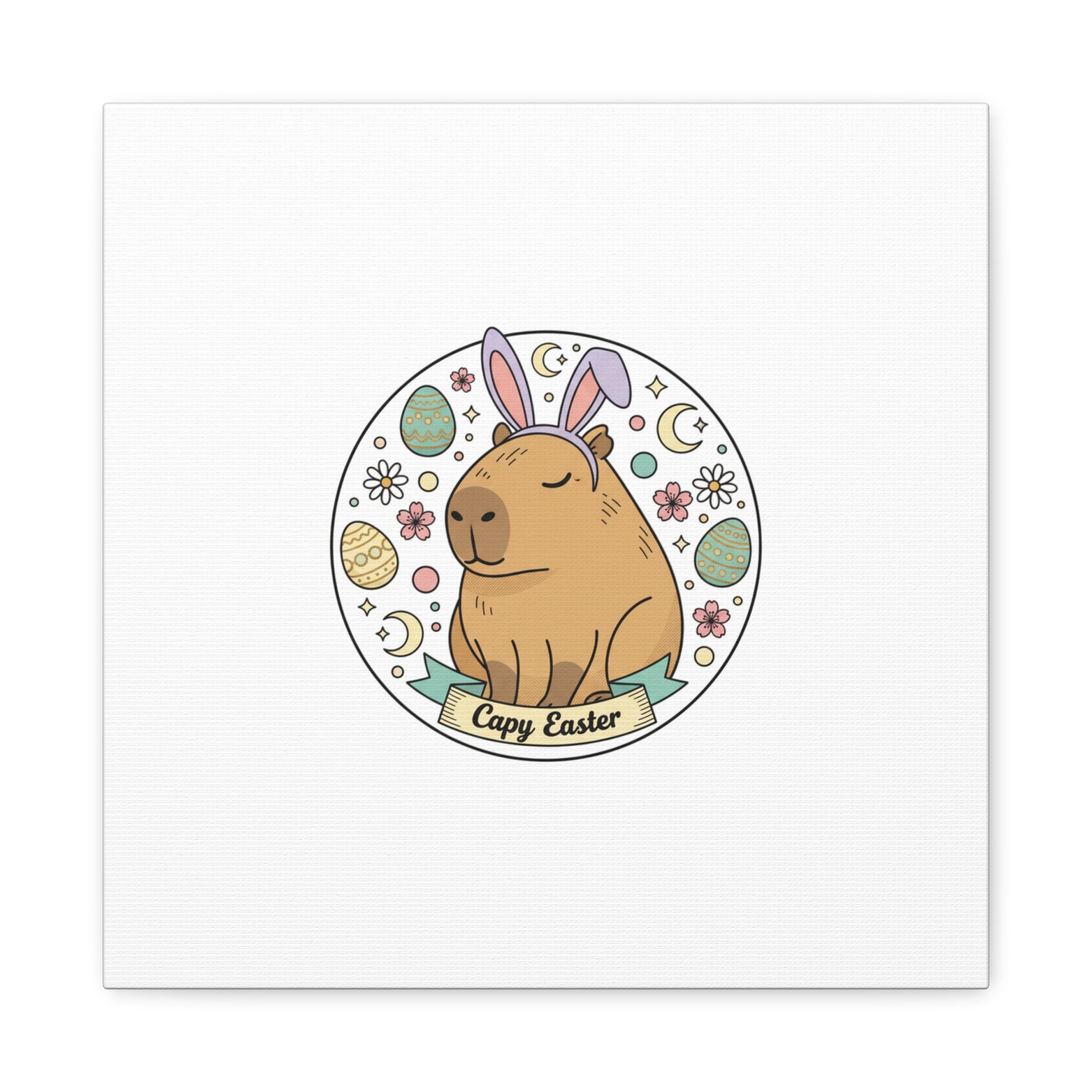Capy Easter Canvas, pastel bunny aesthetic | cottagecore spring wall art