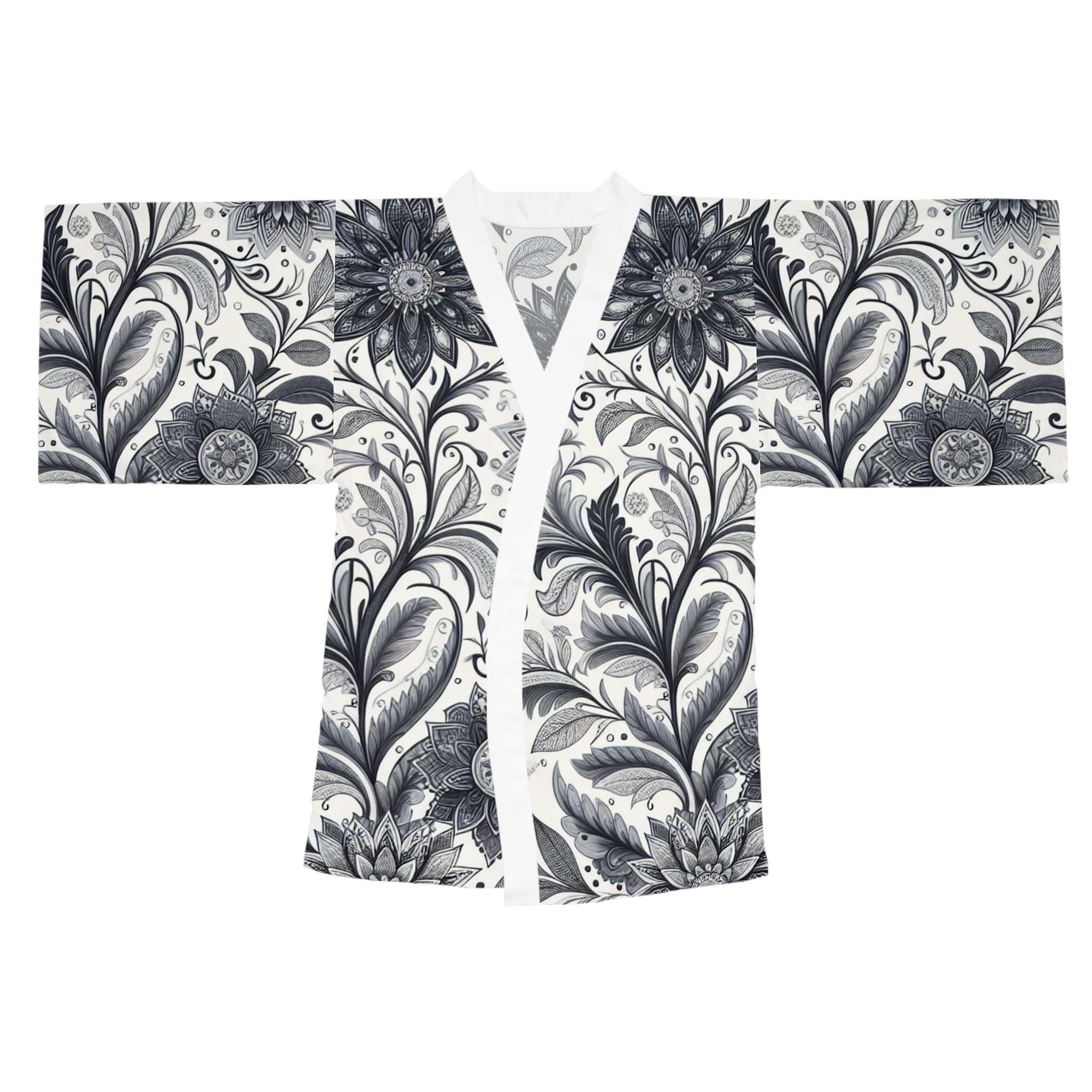Elegant Floral Long Sleeve Kimono Robe, Stylish Lounge Wear, Perfect for Relaxation, Gift for Her, Home Spa Essentials, Beautiful Design