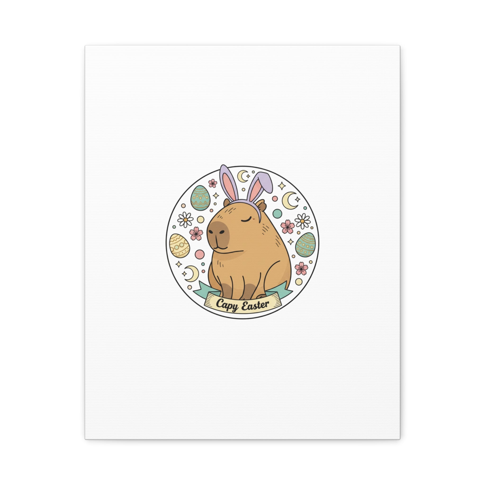 Capy Easter Canvas, pastel bunny aesthetic | cottagecore spring wall art