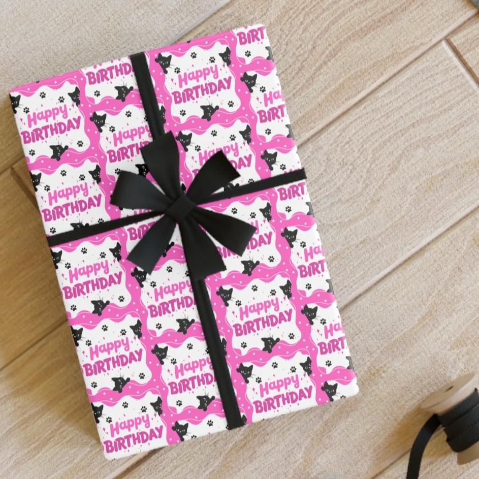 Pink Kitty Birthday Wrapping Paper Roll – Perfect for Gifts and Parties