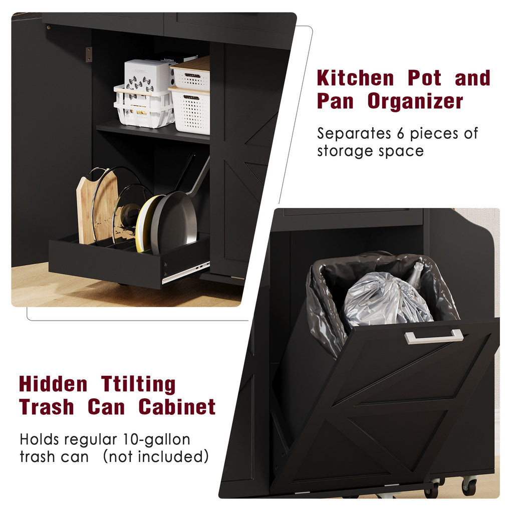 K&K 47.2' Farmhouse Kitchen Island with Drop Leaf, Kitchen Storage Island with Removable Side Racks, Two Drawers, Rolling Kitchen Cart on Wheels with Towel Rack, for Home, Kitchen, Dining Room, Black