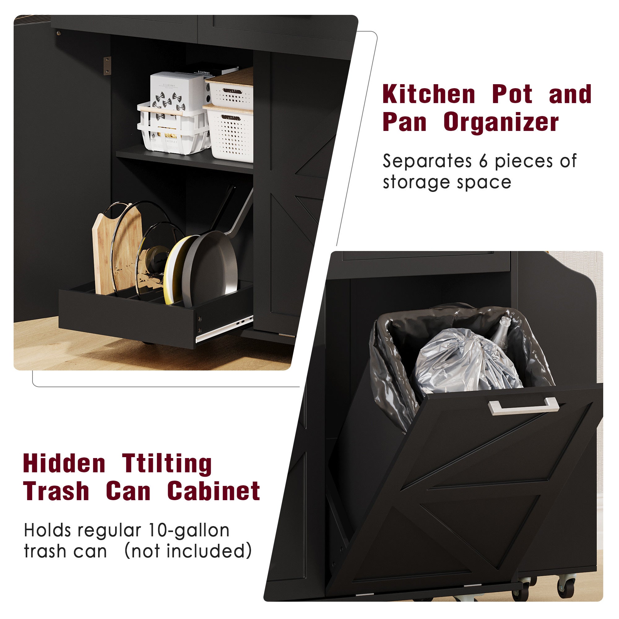 K&K 47.2' Farmhouse Kitchen Island with Drop Leaf, Kitchen Storage Island with Removable Side Racks, Two Drawers, Rolling Kitchen Cart on Wheels with Towel Rack, for Home, Kitchen, Dining Room, Black
