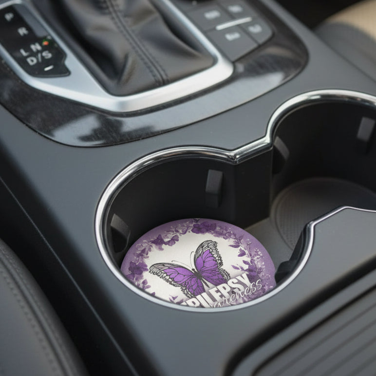 Epilepsy Awareness Butterfly Soapstone Car Coaster