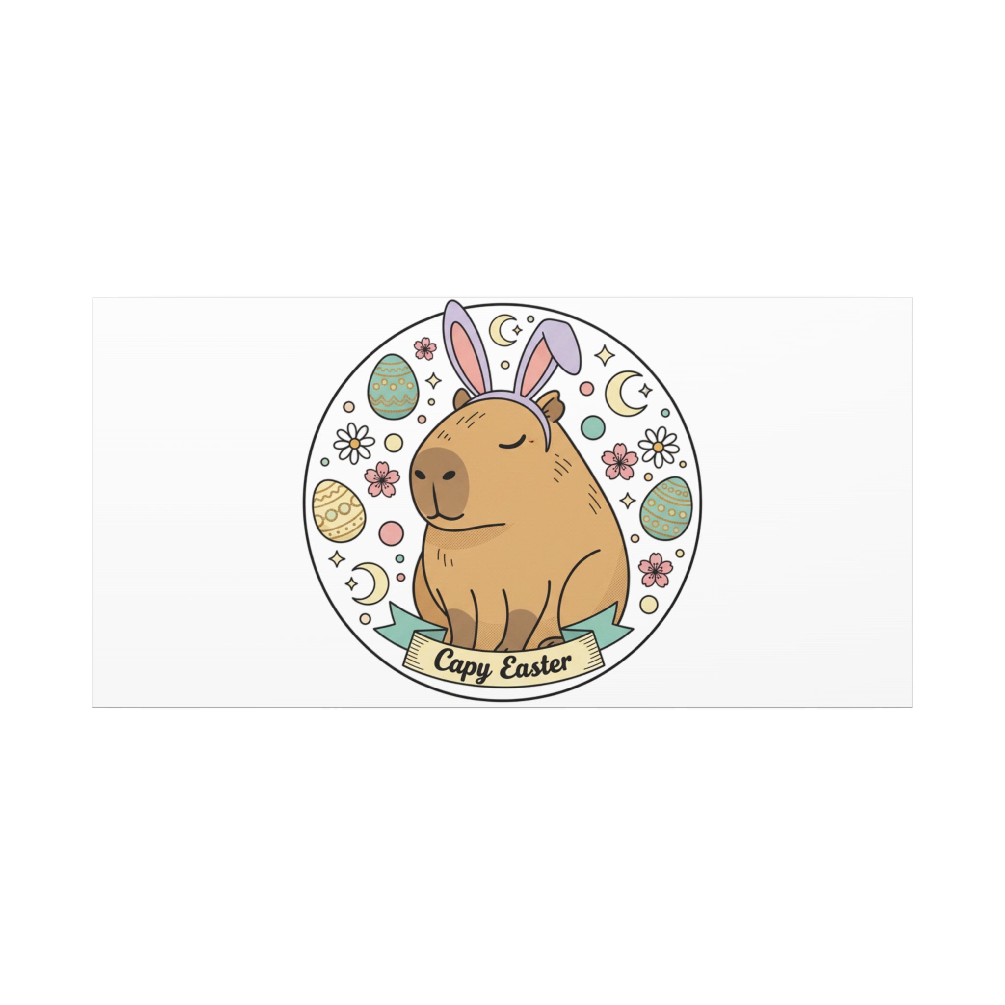 Capy Easter Canvas, pastel bunny aesthetic | cottagecore spring wall art