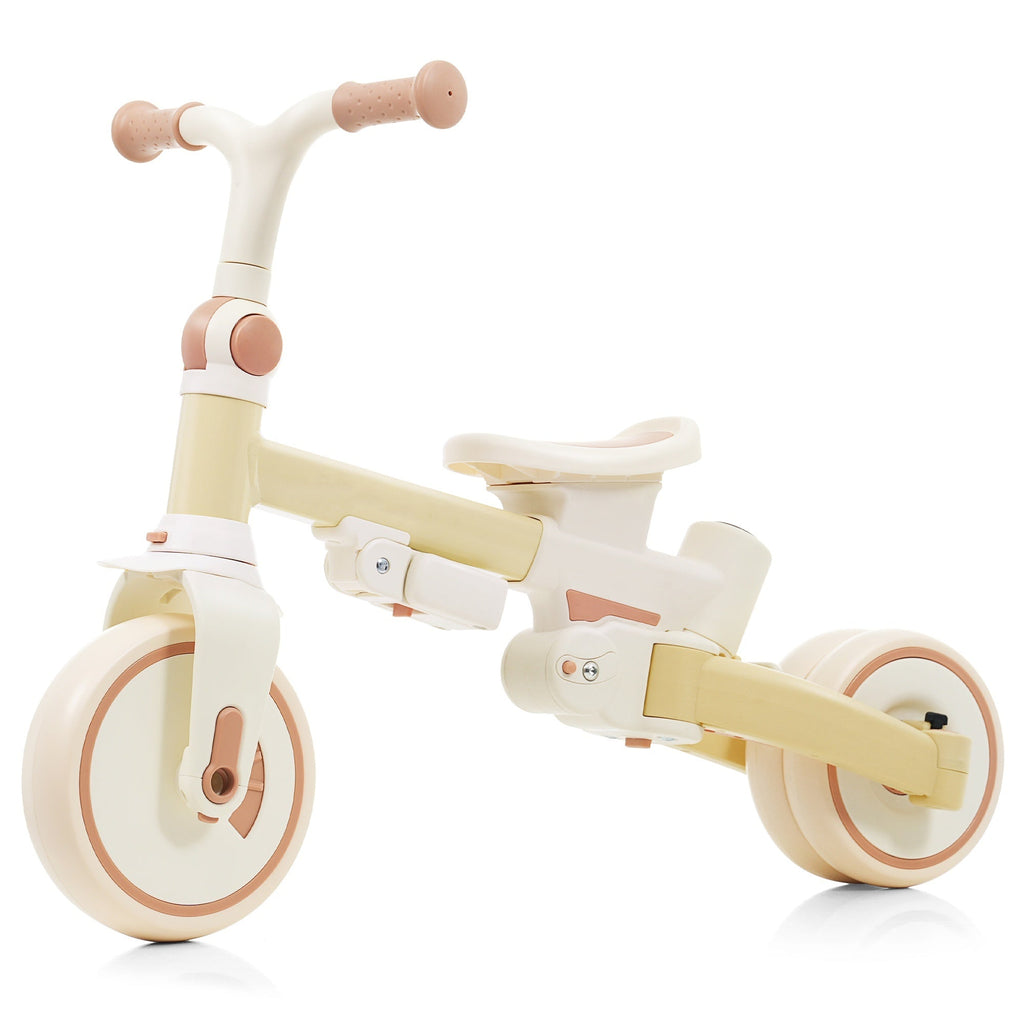 7 in 1 Baby Tricycle, Foldable Toddler Tricycle with Removable and Adjustable Parent Handle, Toddler Push Bike with Removable Pedal, Canopy, and Guardrail, Tricycle for 12-72 Months, yellow