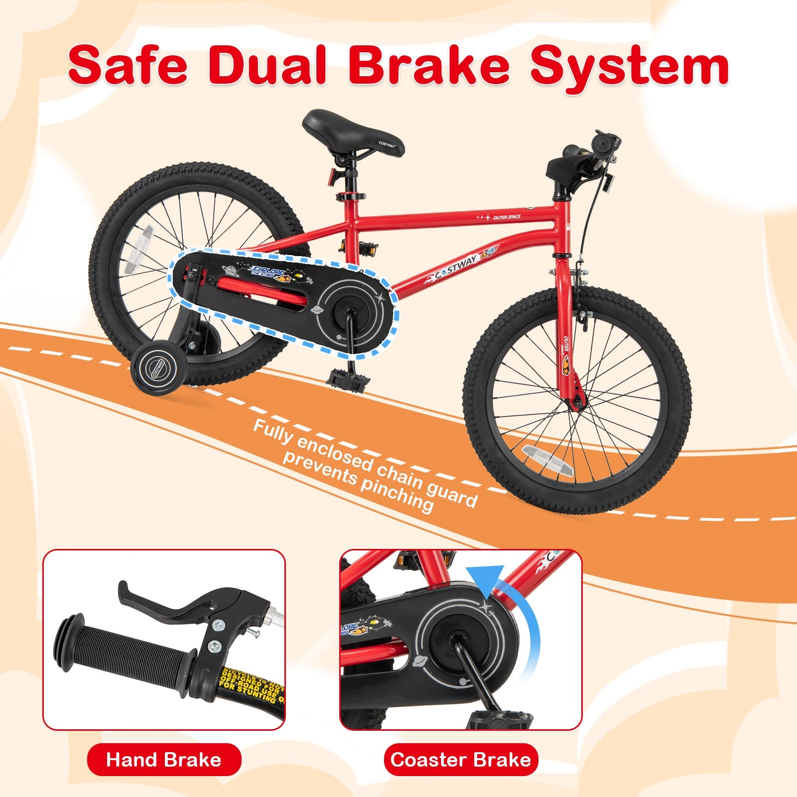 18-Inch Kids Bike Ages 3-8 with Handbrake and Coaster Brake and Bell Ring-18 inches