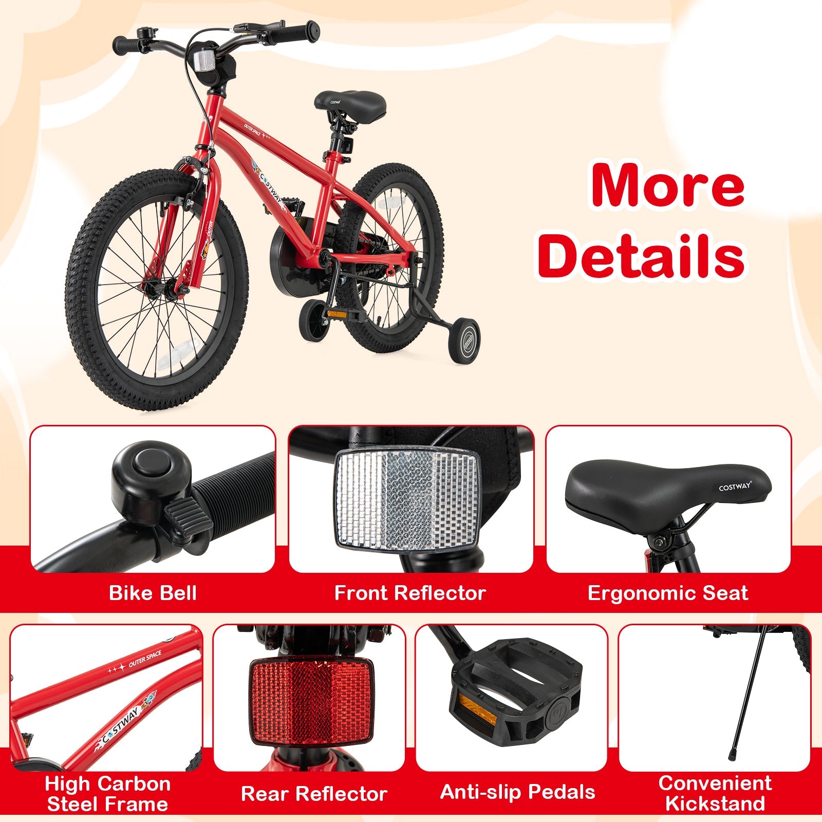 18-Inch Kids Bike Ages 3-8 with Handbrake and Coaster Brake and Bell Ring-18 inches