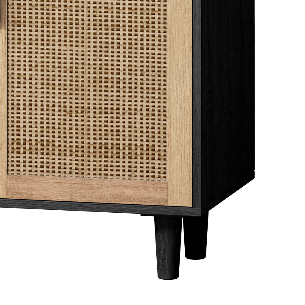 Elegant and Functional 4-Door Rattan Decorative Storage Cabinet for Bedroom, Living Room, Office, Black, Particle Board, 62.20'
