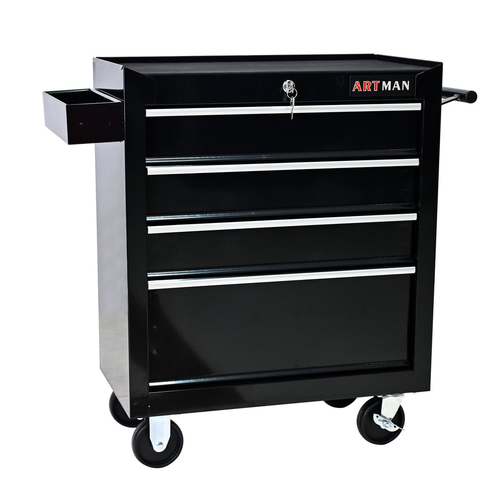 Rolling Tool Chest, 4-Drawer Tool Box with Wheels, Heavy Duty Industrial Service Cart Storage Organizer with Locking System, Rolling Tool Box Organizer Tool Case for Garage, Repair Shop - Black