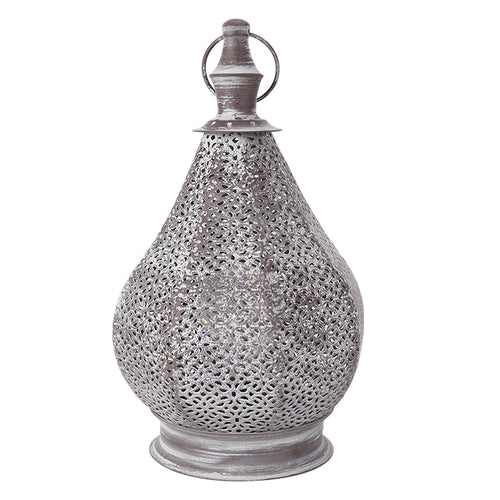 12''H Moroccan Metal Table Lamp Battery Powered Cordless Lamp with LED Fairy Lights Bulb