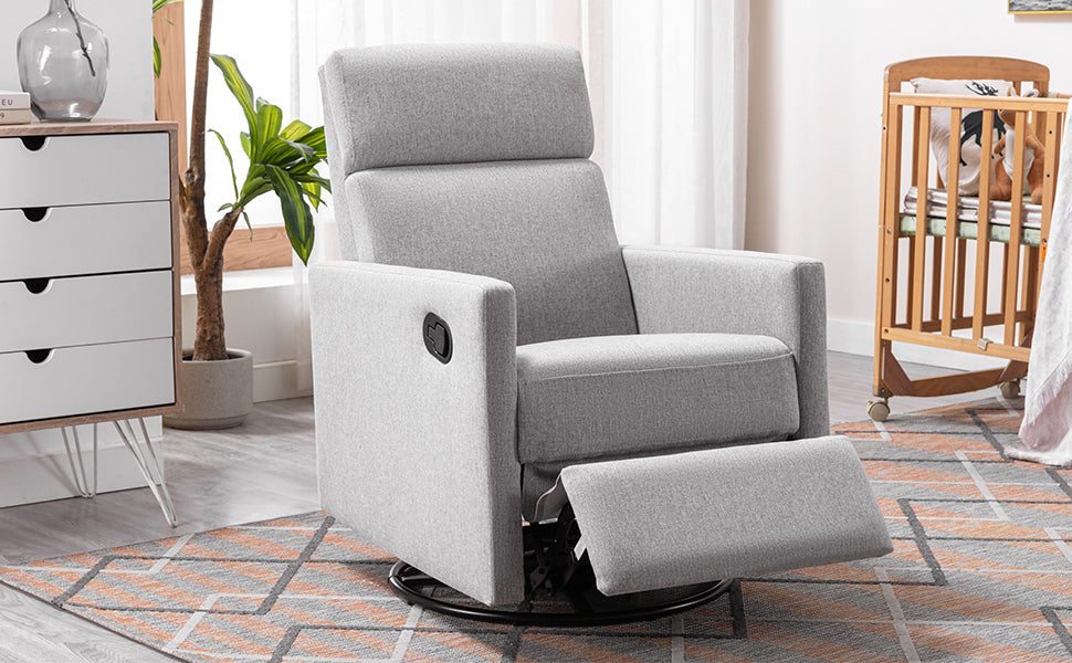 Modern Upholstered Rocker Nursery Chair Plush Seating Glider Swivel Recliner Chair, Gray Linen